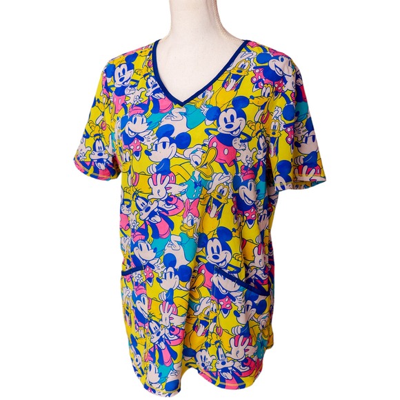 Disney Mickey Mouse Scrub Star Scrub Top‎ Donald Duck Goofy Daisy Size Med - Picture 1 of 7